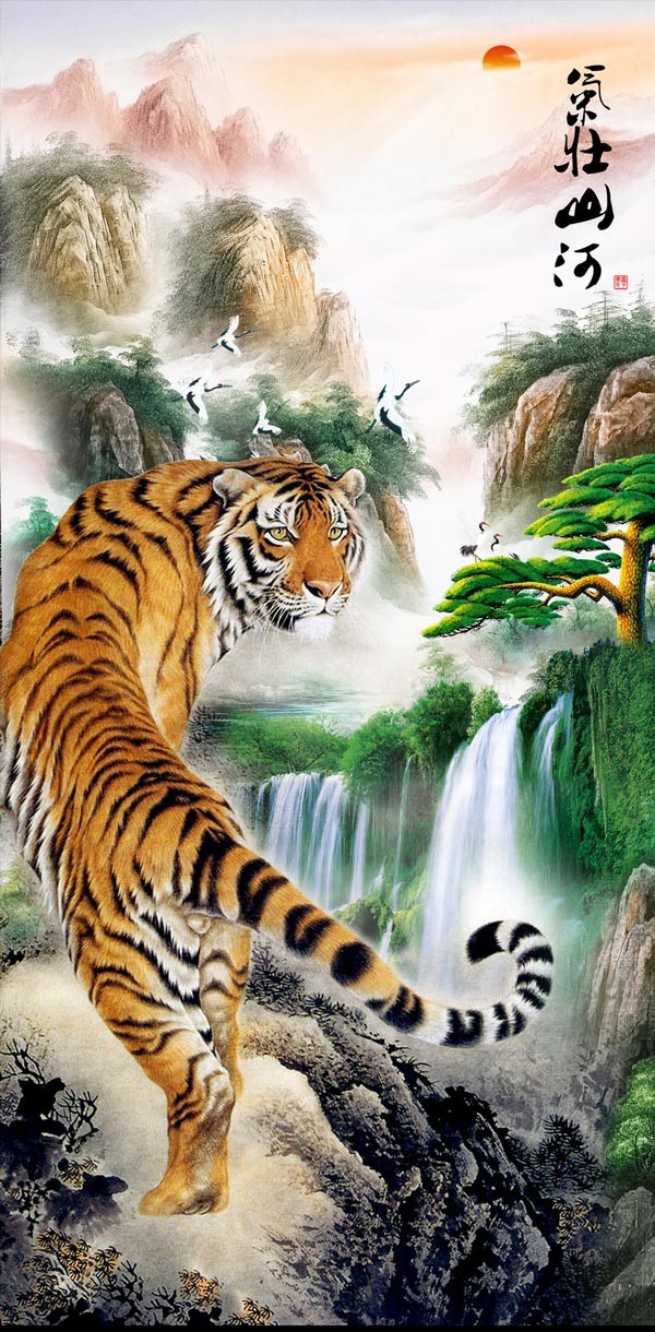 辦公室設(shè)計掛虎畫，上山虎和下山虎那種更適合